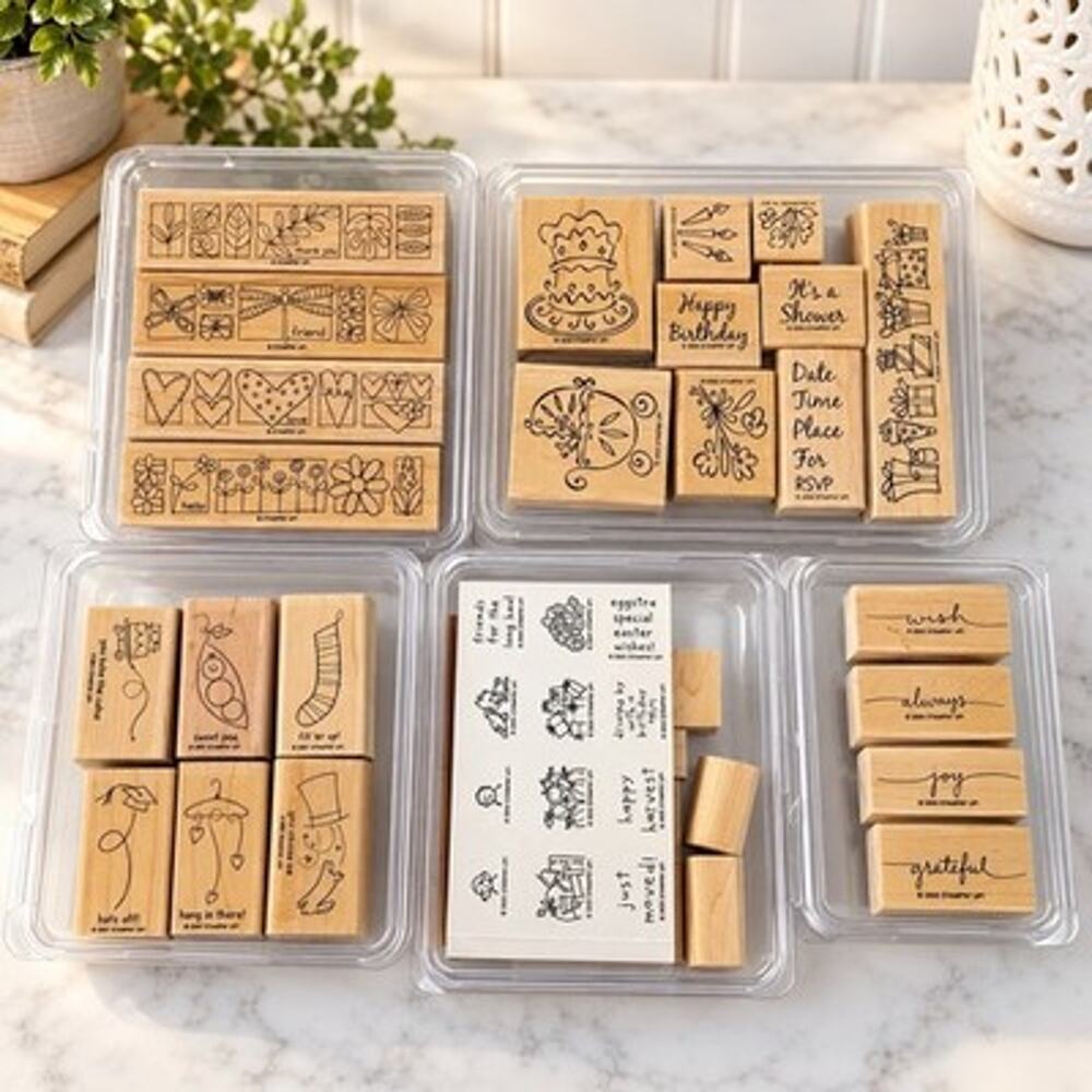 Stampin Up Lot #2. 5 Sets Wood Rubber Stamps Event Full Loads Love Small Script